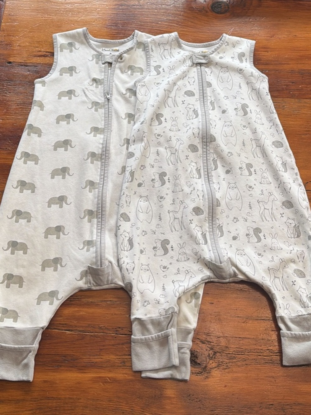 Neutral Gray Woodland & Elephant Sleeveless Baby Sleep Sack Pajamas